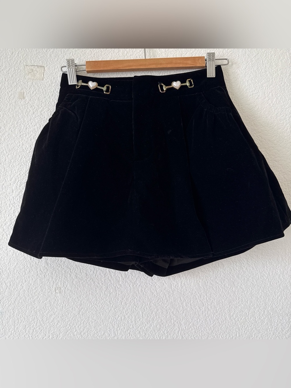 Black Velvet High-Waist Skirt with Shorts with Heart Accent